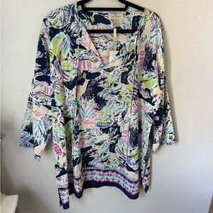 Charlie Paige Multicolor Abstract Blouse or Swim Coverup